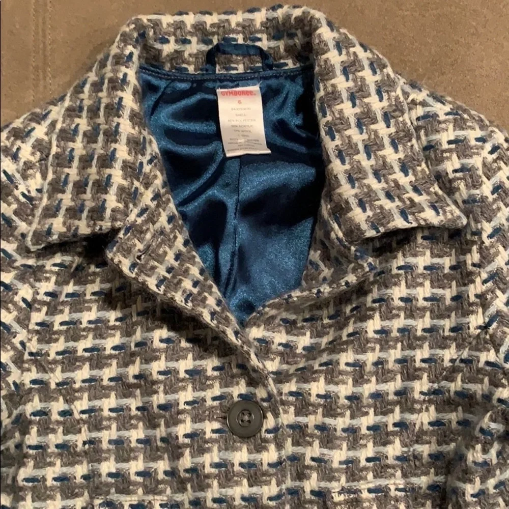Gymboree lined coat in gray, white and turquoise